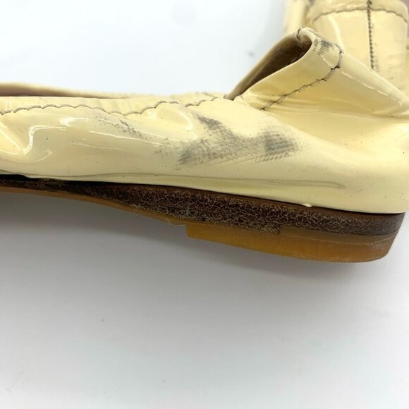 Miu Miu 37 Yellow Patent Leather Flats W/ Embellished Bow & Rhinestones - Picture 8 of 9